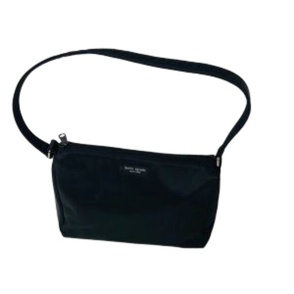 KATE SPADE New York Black Nylon Shoulder Bag Silver Hardware Zip Top Women’s Ha - Picture 3 of 12